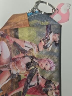 NEW..Colorful Printed Keychain Pouch with Heart Charm - Pink, Gold, Blue